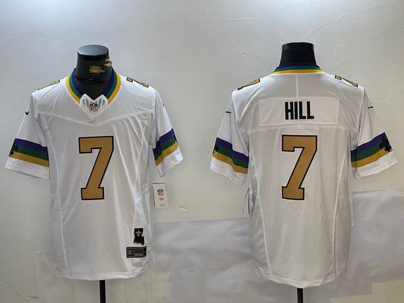 Men New Orleans Saints #7 Hill White Three generations 2024 Nike Vapor Limited NFL Jersey style 1